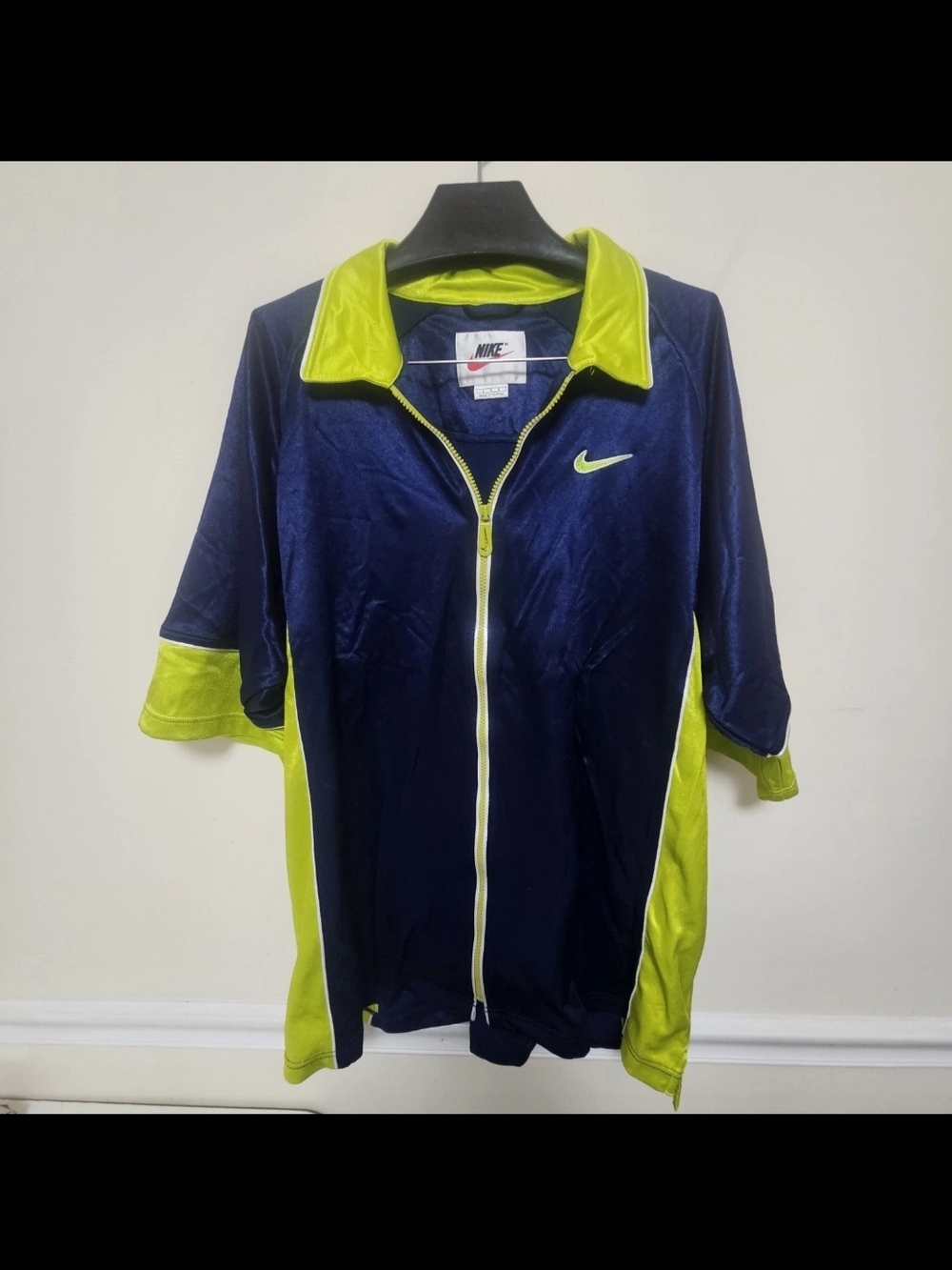 Nike zip-up track jacket navy and neon colorblock Large perfect Y2K/retro